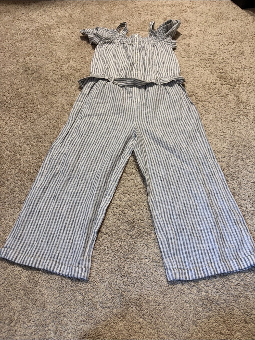 Seven 7 for All Mankind girls youth kids Large blue white stripe jumpsuit belted